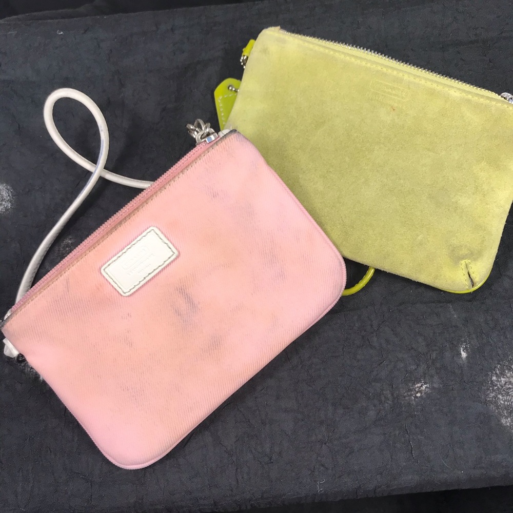 Two Coach wristlets in pink and green
